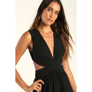 NWT Lulus Vivid Imagination Black Cutout Maxi Dress Wedding Bridesmaid Size M thumbnail 7