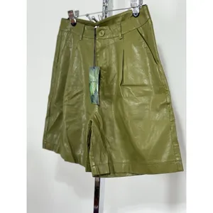 Women Faux Leather Shorts Olive Green High Waist Pleated Shorts Size 3XL NWT thumbnail 5