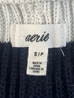 Aerie Beyond‎ Quarter Zip Sweater Blue Striped Cotton Knit Pullover Size Small thumbnail 4
