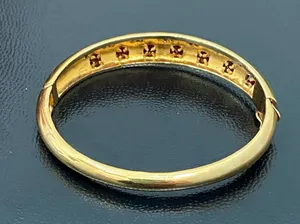 Gold Over  925 Signed Garnet Stones Hinged Bangle & Ring Set thumbnail 15