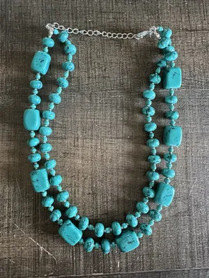 Southwestern Double Strand Turquoise Howlite Magnesite Beaded Statement thumbnail 1