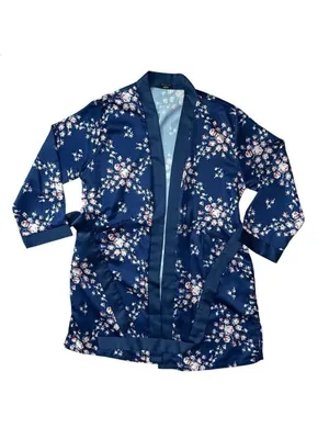 Morgan Lane x FabFitFun Allie Floral Satin Robe Navy Size Small Medium thumbnail 6