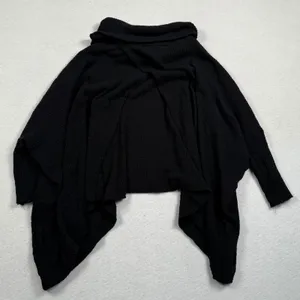 Free People Beach Poncho Sweater Women XS Black Waffle Knit‎ Cowl Neck Boho thumbnail 2