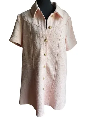 English Factory Jackie O Mod Textured Shift Dress Pink Gold Buttons M thumbnail 1