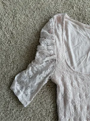 Free People y2k White Lace Mini Dress Square Neck 3/4 Sleeve Boho Romantic Sz xs thumbnail 5