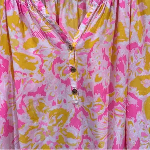 Lilly Pulitzer Large Elsa Ooh La La Pink Yellow Floral Silk Blouse Top Blouson thumbnail 2