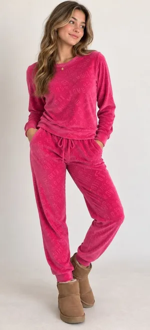 Juicy Couture Velour Pajama Set Fuchsia Pink Logo Y2K Lounge Set 3330-47 M thumbnail 1
