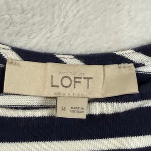 LOFT M Blue Striped Puff Sleeve Shift Knit‎ Dress Mini Nautical Coastal Preppy thumbnail 7