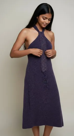 Coconuda‎ Donna Purple Mohair Blend Knit Halter Midi Dress Size L thumbnail 1