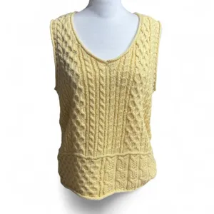 Yellow Cable Knit V-Neck Sweater Vest Preppy Light Academia Small thumbnail 2