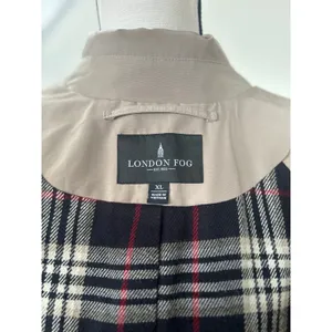 London Fog Tan Khaki Button Front Black Plaid Lined Trench Coat thumbnail 6