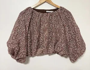 Abercrombie & Fitch Floral Puff Sleeve Blouse Size XS Brown thumbnail 1