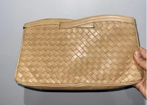 Vtg Morris Moskowitz Tan Nude‎ Handbag Purse Woven Leather Clutch 80s M thumbnail 1