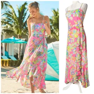 NWOT Lilly Pulitzer 4 Anni Maxi Wrap Long Dress Squeeze The Day Pink Fit & Flare thumbnail 2