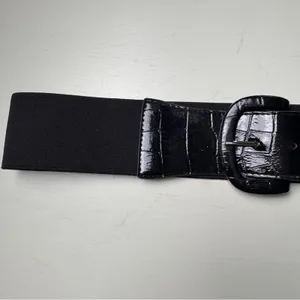 Black Croc-Embossed Stretch Buckle BeltFashion Accessory Sz S thumbnail 10