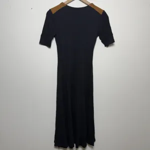 Lauren Ralph Lauren‎ Women Black Ribbed Midi Dress Suede Equestrian Preppy Swing thumbnail 8