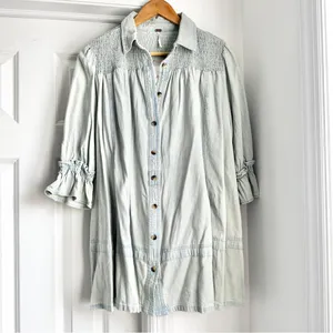NWT Free People Vanessa Denim Mini Dress Tunic in Blue Chill thumbnail 4