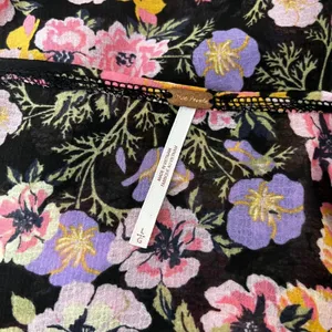 Free People Maybel Sz L Black Floral Cottagecore Fairy Blouse Top‎ Ruffles Flowy thumbnail 7