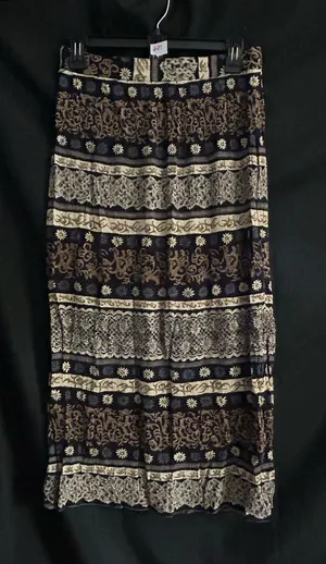 First Option Women’s Black & Cream Patterned Midi Skirt SZ MD thumbnail 1
