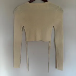 Zara Ribbed Knit Crop Top Cream Yellow Long Sleeve Side Tie Sweater Small thumbnail 6