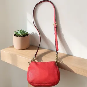 Michael Kors Crossbody Bag Womens Small Coral Pink Pebbled‎ Leather Gold Chain thumbnail 5