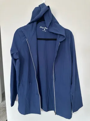 Easy Stretch Long Sleeve Zip-Front Hoodie Blue Medical Scrub Jacket thumbnail 1