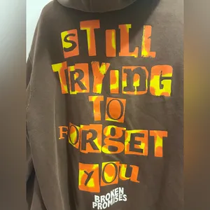 Broken Promises Brown Hoodie with Green Skull Graphic Pullover size Large thumbnail 9