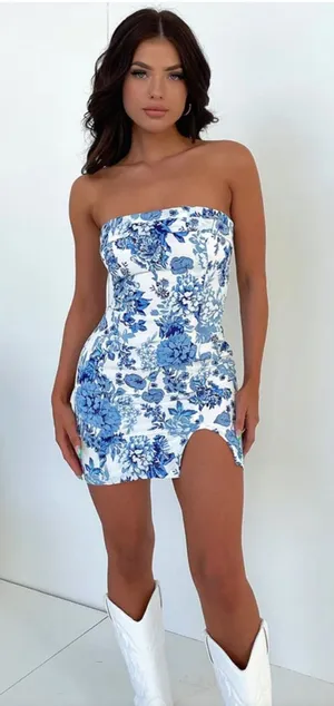 ThatsSoFetch Charms Mini Dress Blue Floral thumbnail 1