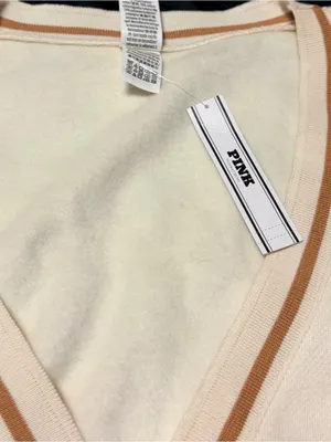 PINK Cream Zip-Up Jacket with Tan Trim thumbnail 3