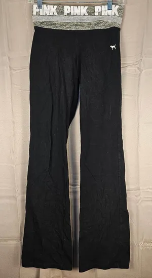 Vintage Y2K Victoria's Secret PINK Yoga Womens Black Foldover Flare Pants XS‎ thumbnail 1