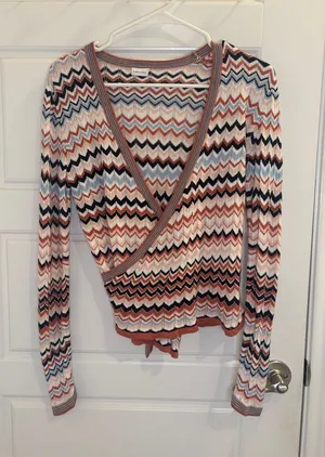 Lacausa Lascana Chevron Wrap Sweater Top Missoni Inspired Boho Knit Tie Waist US 4/6 thumbnail 1
