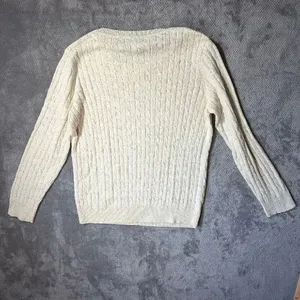 Karen Scott LRG Cream Cable Knit Crewneck Sweater Cotton Blend Speckled Academia thumbnail 7