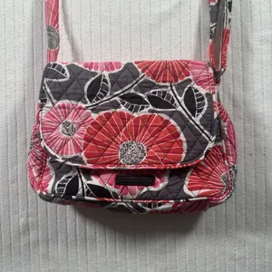 Vera Bradley Floral Quilted Crossbody Shoulder Bag Pink Gray Cotton Purse thumbnail 2