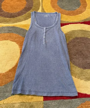 Aerie Blue Vintage Wash Henley Tank Top Ribbed Size Large thumbnail 1