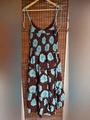 NWT Free People Adriel Floral High-low Midi Dress Nutmeg Blue L $168 thumbnail 11