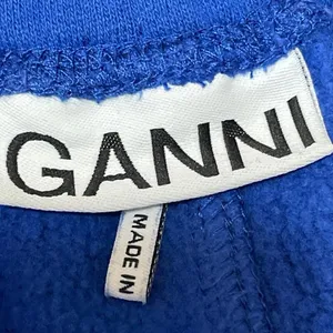Ganni Women's Blue High Rise Drawstring Fleece Lounge Wide Sweat Shorts Size S thumbnail 4