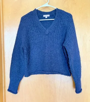 J. Crew Navy Blue V-Neck Fuzzy Knit Wool Alpaca‎ Blend Sweater XS thumbnail 1