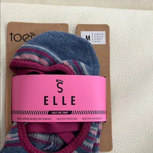 Toesox Elle Striped Toe Socks - Blue and Pink thumbnail 5