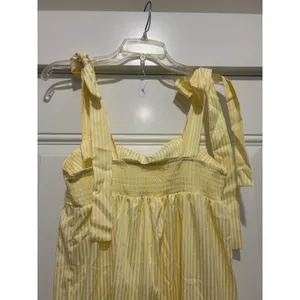 Yellow White Striped Tiered Maxi Tie Straps Maxi Dress Size Medium Brunch Girly thumbnail 4