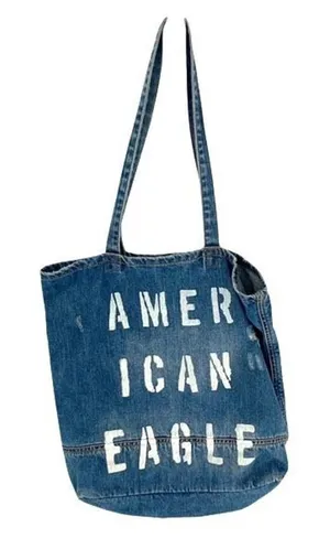 American Eagle Outfitters Denim Tote Bag.‎ Cotton Blue Medium Size thumbnail 1