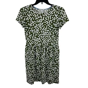 Boden Green White Floral Dress 8L Short Sleeve Fit & Flare Pockets Modal thumbnail 2