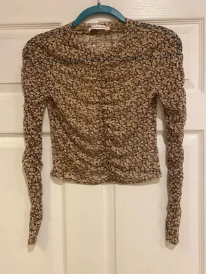 Abercrombie & Fitch brown floral ruched long sleeve thumbnail 1