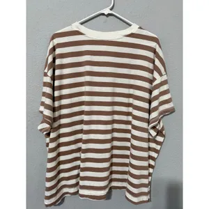 Old‎ Navy Womens T-Shirt 3X Brown White Striped Oversized Cotton Short Sleeve thumbnail 3