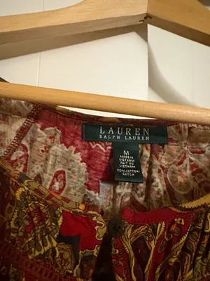 Lauren Ralph Lauren Paisley Blouse Medium Long Sleeve Keyhole Front 100% Cotton thumbnail 2