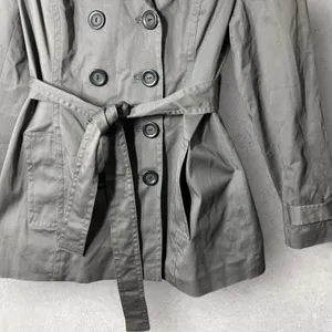 NEW Etam Trench Coat Womens US 12 Gray Double Breasted Belted‎ Stretch Jacket thumbnail 4