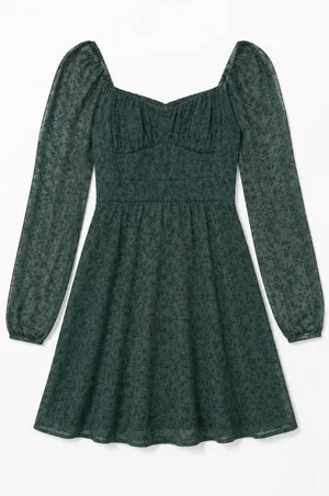 Hollister Green Floral Long Sleeve Dress thumbnail 1