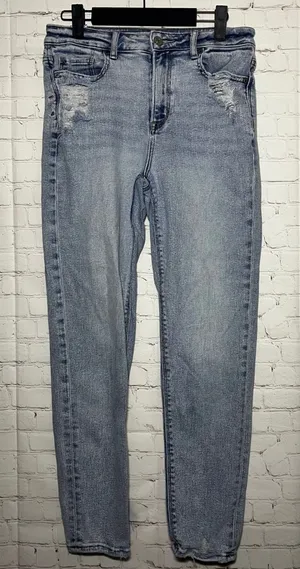 American Eagle Outfitters Mom Jeans‎ Light Wash Distressed Stretch Size 4 thumbnail 1