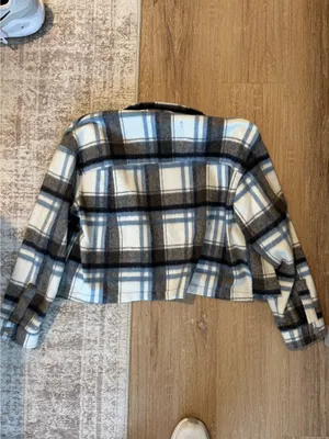 Zara Cropped Plaid Overshirt Flannel Motorcycle Checkered Jacket thumbnail 5