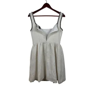 Cider Dress S Ivory Metallic Tweed Braided Trim Square Neck Mini Pockets NEW thumbnail 6