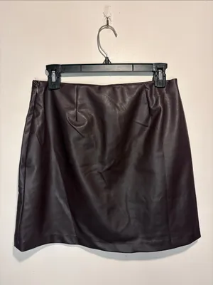 Old Navy NWT High-Waisted Faux-Leather Chocolate Brown Mini Skirt Size S thumbnail 3